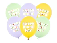 Latexové balonky pastelové duhové Happy Birthday 30cm - 6ks