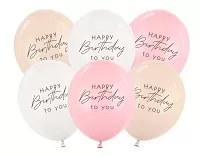 Latexové balonky Happy Birthday pastelové růžové 30cm - 6ks