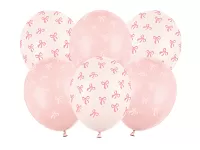 Latexové balonky pastelové růžové s potiskem mašličky 30cm - 6ks