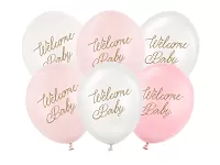 Latexové balonky Welcome Baby pastelové růžové 30cm - 6ks