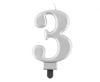 Sviečka narodeninová číslica 3 metalická strieborná