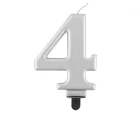 Sviečka narodeninová číslica 4 metalická strieborná