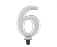Sviečka narodeninová číslica 6 metalická strieborná
