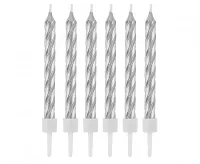 Tortové sviečky strieborné perleťové - 12 ks