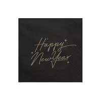 Papierové párty obrúsky čierne s nápisom Happy New Year 20 ks