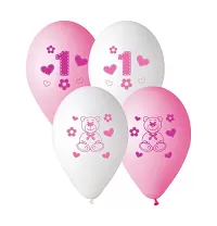 Latexový balónik 1 s medvedíkom ružový