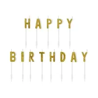 Tortové sviečky zlaté s glitrom Happy Birthday 13 ks