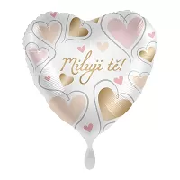 Foliový balónik Milujem ťa CZ Srdce zlatá a ružová 43 cm