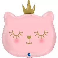 Fóliový balónik ružová mačička s korunkou 66 cm