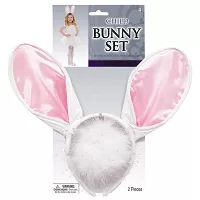 Králičie uši a chvostík - bielo-ružové - set 2 ks