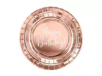 Papierové tanieriky metalické rose gold - Happy Birthday 6 ks