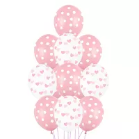 Balónový buket bodky a srdiečka ružový - 12 ks
