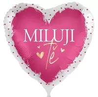 Foliový balónik Milujem ťa CZ - ružové srdiečka - 43cm