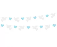 Girlanda papierová hrdličky - modré srdce 150cm