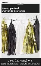 Strapcová girlanda zlatá, biela, čierna