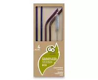 Slamky z nerezovej ocele, farebná (2 x rovná slamka, 2x zahnutá slamka + čistiaca kefka) (Slamky z nerezovej ocele, farebná (2 x rovná slamka, 2x zahnuté)z nerezové oceli, barevná (2 x rovné brčko, 2x zahnuté)