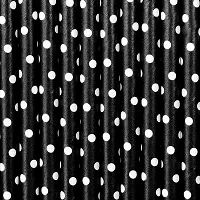 Papierová slamka - Čierna s bielymi bodkami 10ks