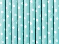 Papierové slamky - Svetlomodrá s bielymi bodkami 10ks