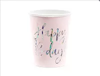 EKO Tégliky papierové Happy B'day!, ružové, 220ml, 6ks