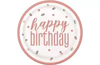 EKO Tanieriky papierové - Happy birthday rosegold bodky 23cm, 8ks