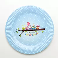 Party papierový tanier (8ks) - Sovy na vetve modré