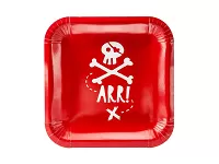 Tanieriky papierové "Pirátska party" červené 6ks