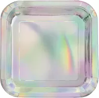 Tanieriky papierové štvorec - lesklé holografické 23x23cm, 8ks