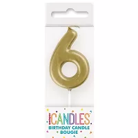 Sviečka tortová číslo 6 malá zlatá