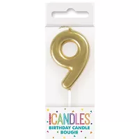 Sviečka tortová číslo 9 malá zlatá