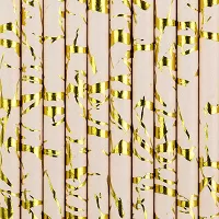 Papierová slamka ružová - zlaté ornamenty 10 ks