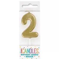 Sviečka tortová číslo 2 malá zlatá