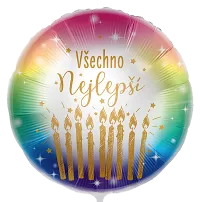 Fóliový balónik Všetko najlepšie CZ - Zlaté sviečky 43cm