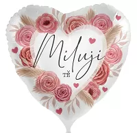 Fóliový balónik Milujem ťa - ružové kvety CZ - 43cm