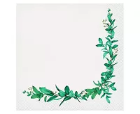 EKO obrúsky biele so zelenými lístkami FSC 20 ks - 33 x 33 cm