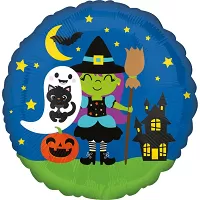 Fóliový balónik Halloween - Čarodejnica a duch - modrý 43 ​​cm