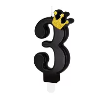 Tortová sviečka číslo 3 - čierna s korunkou 8,8 cm
