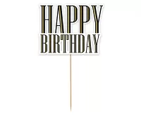 Zápich do torty Happy Birthday - čiernozlatý