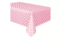 Plastový obrus svetlo ružový s bielymi bodkami 137 x 274 cm
