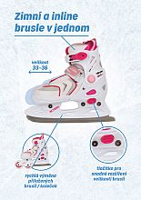 Dievčenské korčule s vymeniteľným podvozkom rozťahovacie 2 v 1 veľ. 33/36