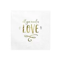 Papierové párty obrúsky biele All you need is love 20 ks