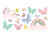 Dočasné tetování dětské jednorožec s motýlky 15 ks