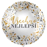 Fóliový balónik Všetko najlepšie konfety a dobré pitie CZ - 43cm