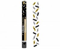 Vystreľovacie konfety čierna, strieborná a zlatá mix prúžky 60 cm