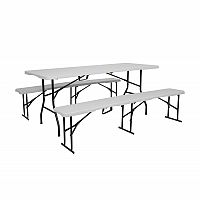 Kempingová sada skladacieho stola NC1618 a 2 lavíc NC3404 NILS Camp v bielej farbe