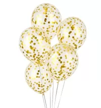 Latexové balóniky priehľadné so zlatými konfetami 30 cm - 5 ks