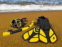 Šnorchlovací set 3 v 1, ŽLTÝ, L/XL, plutvy 42-47, šnorchel, maska