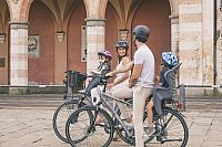 Detská sedačka na bicykel Bellelli B-ONE CLAMP s upevnením na nosič bicykla čiernočervená