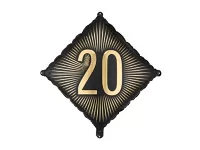 Fóliový balónik číslo 20 čiernozlatý - 46cm