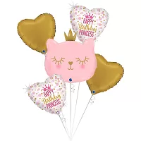 Sada fóliových balonků Kočka Happy Birthday Princess 5 ks