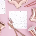 Papírové party ubrousky bílé s rose gold tečkami 20 ks